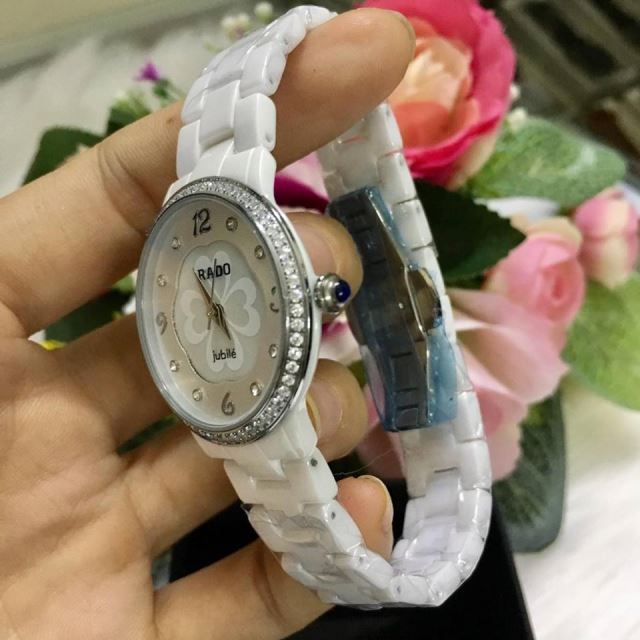 Đông Hồ Nữ RADO Đá Sứ Trắng Hình Hoa