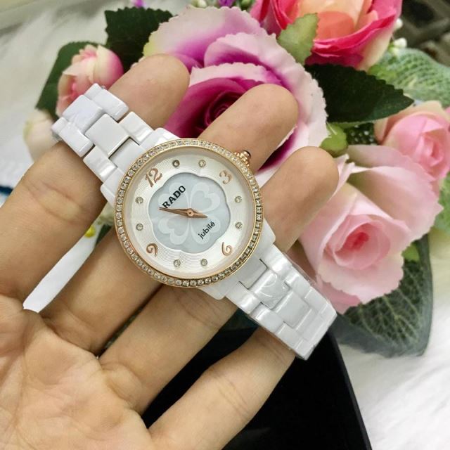 Đông Hồ Nữ RADO Đá Sứ Trắng Hình Hoa