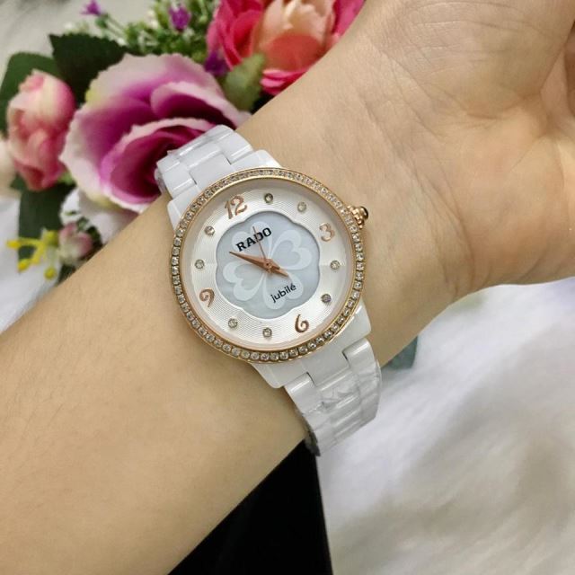 Đông Hồ Nữ RADO Đá Sứ Trắng Hình Hoa