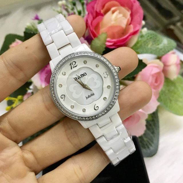 Đông Hồ Nữ RADO Đá Sứ Trắng Hình Hoa