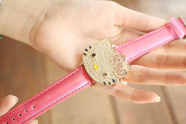Đồng Hồ Hello Kitty Dây Da Dễ Thương